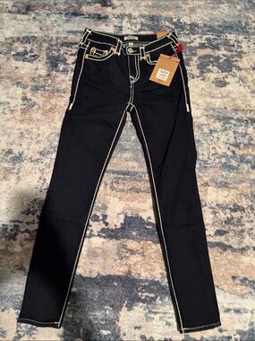 Dark Blue Contrast-Stitch Women’s True Religion Jeans